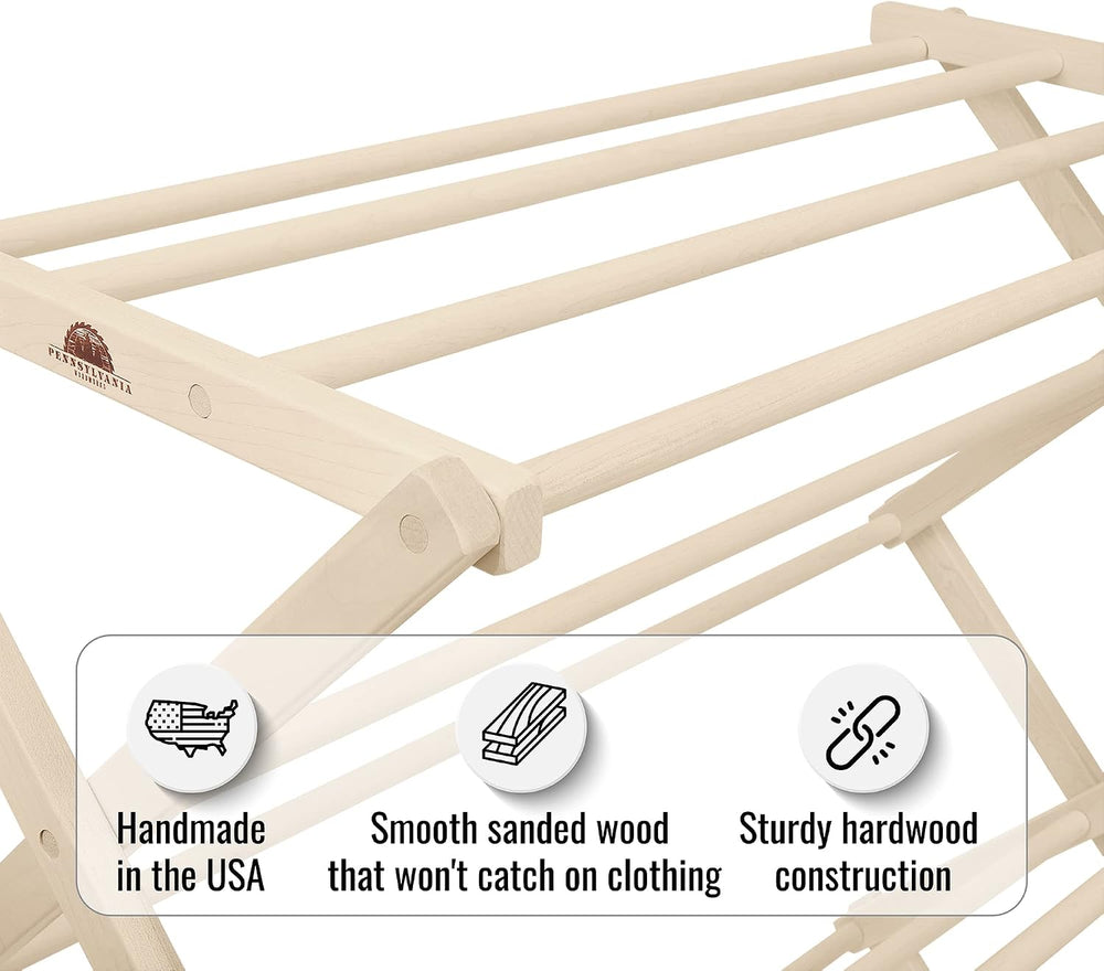 Pennsylvania Woodworks Premium American Maple Clothes Drying Rack - Handcraft...