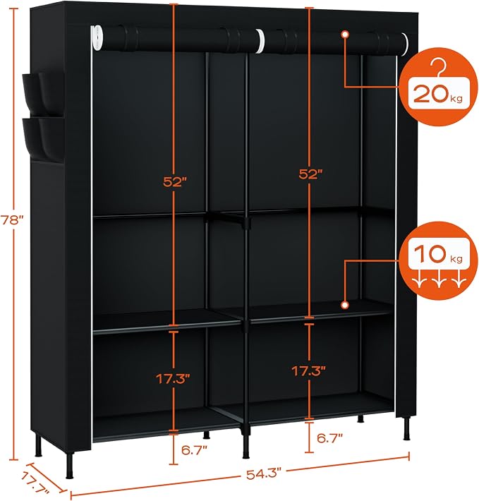 Portable Closet, 54.3 Inch Large Capacity Wardrobe Closet