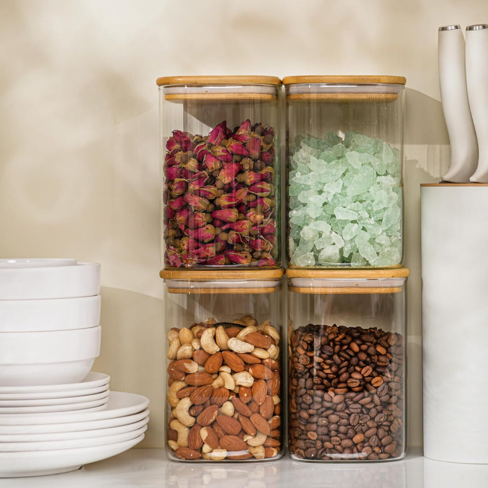 D2scrma 37oz/1.2Qt/1100ml Square Glass Storage Containers with Lids 4-Pack
