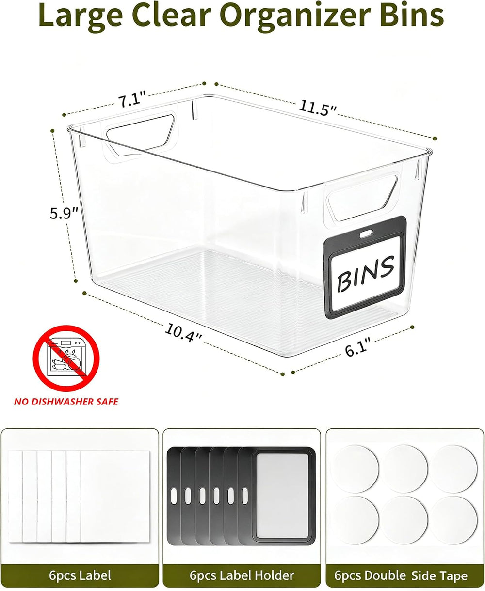 iCASA 6-Pack Clear Fridge Organizers and Storage Bins Container with Labels