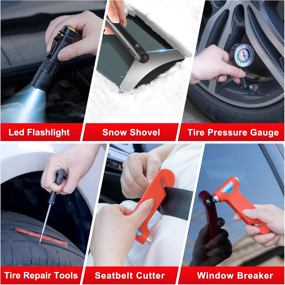 Car Roadside Emergency Kit - Car Emergency Kit with Jumper Cables, Tow Rope, ...