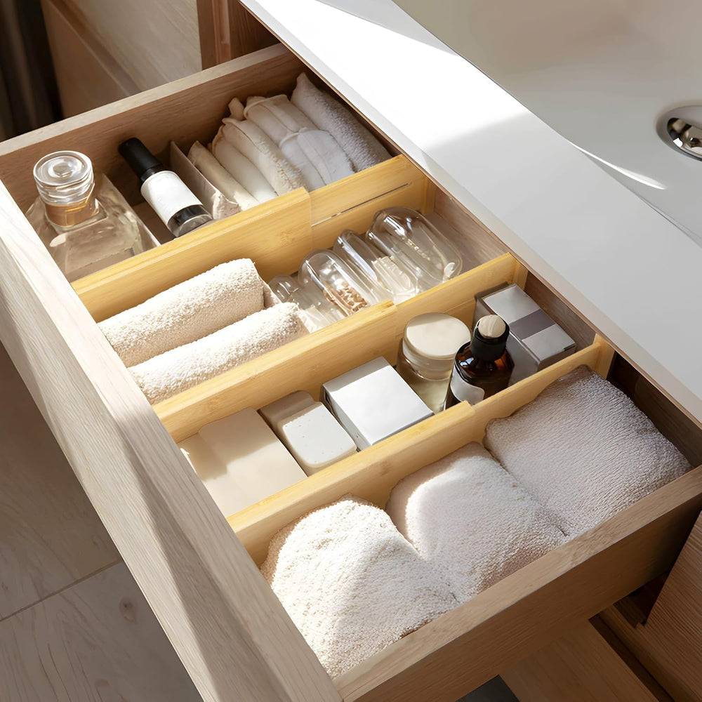 VaeFae 3 Pack Bamboo Drawer Dividers, 4" High Adjustable 11.9-17.1"...