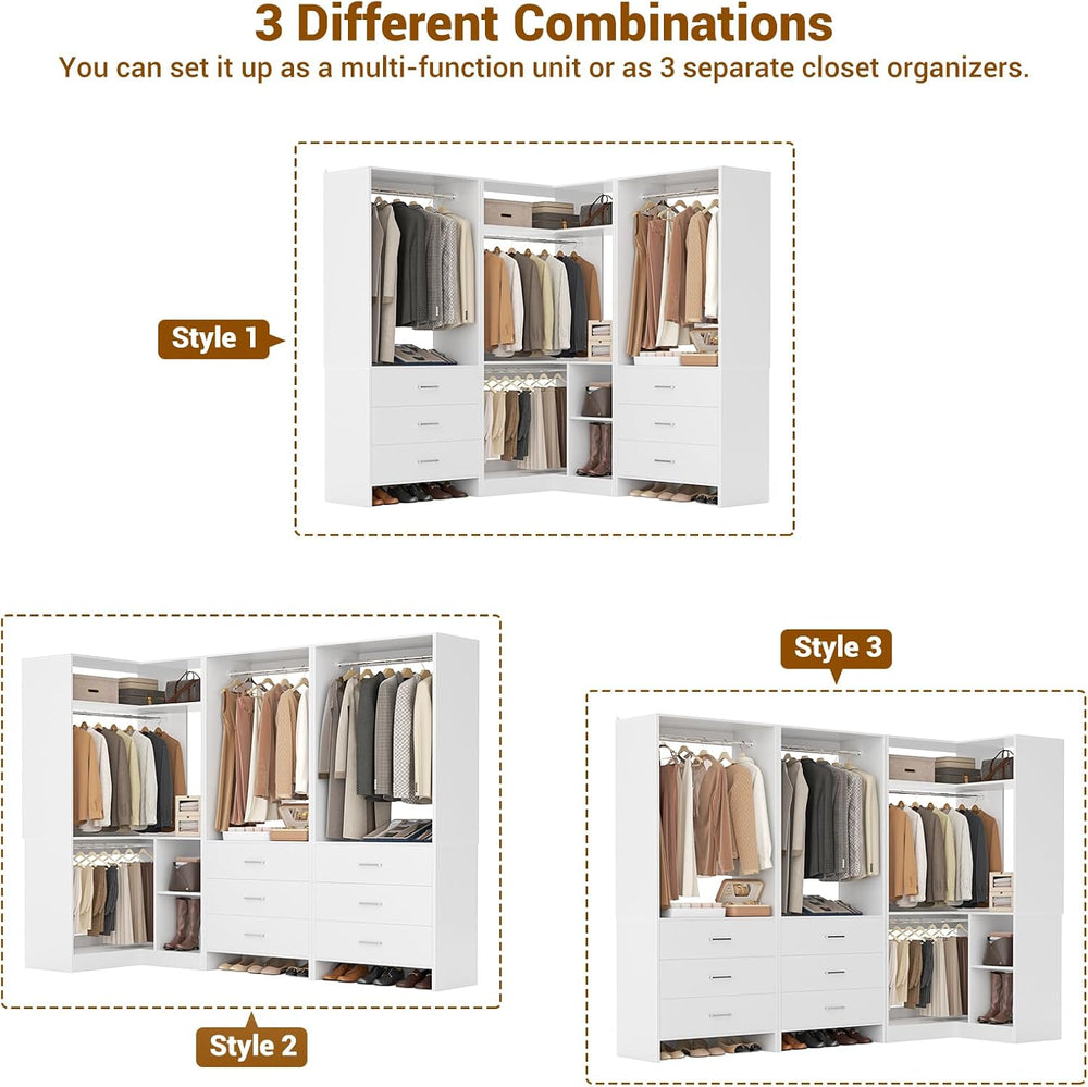 Aheaplus Closet System with 6 Drawers, 4 Hanging Rods & Corner Tower, Cor...
