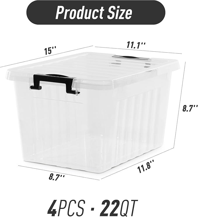 Citylife 22 QT Clear Plastic Storage Bins (4 Packs)