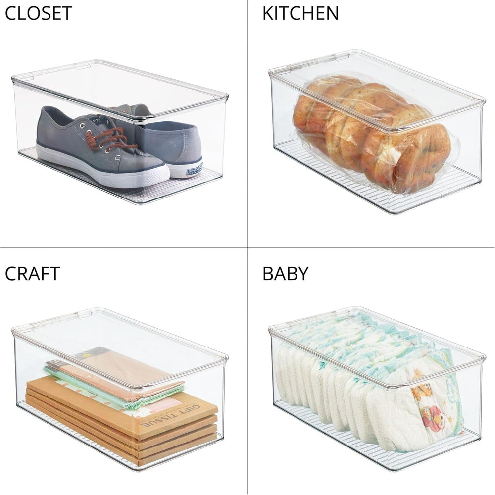 mDesign Stackable Plastic Closet Storage Container Bin Box with Hinge Lid for...