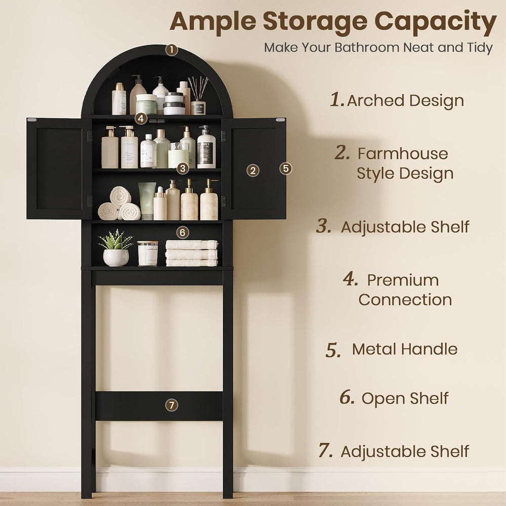 Arched Over The Toilet Storage Cabinet with Barn Doors, Bathroom Shelf