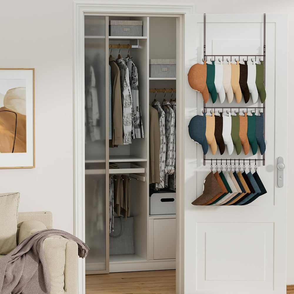 HapiRm Over Door Hat Rack - 3 Tier Wall Mounted Hat Organizer with 16 Hooks a...