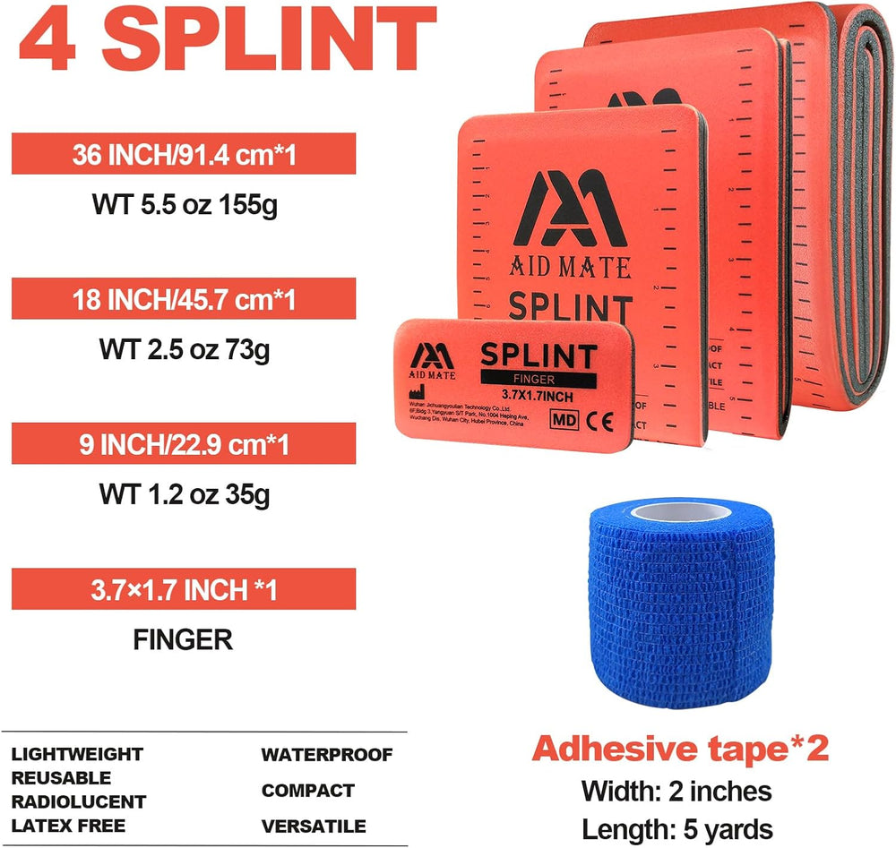 First Aid Splint Kit – 4 Reusable Malleable Splints (36"/18"/9&quot...
