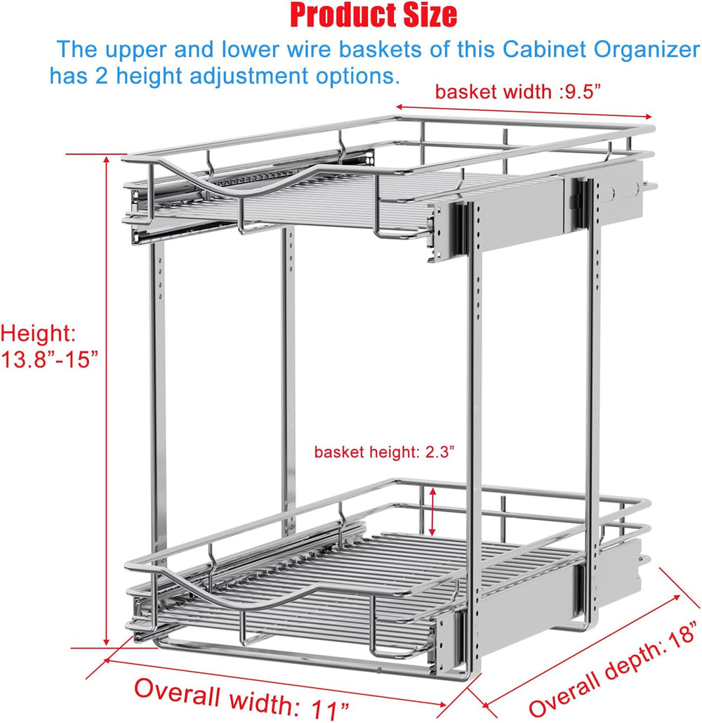 DINDON 2 Tier Pull Out Cabinet Organizer (11" W x 18" D) Heavy-Duty...
