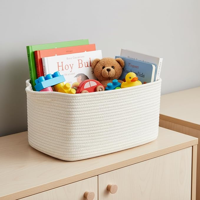 Cotton Rope Storage Basket 15"x10"x9" – Fabric Storage Bins (S...
