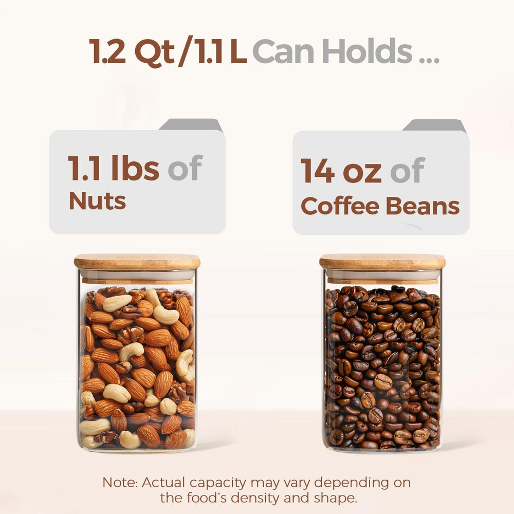 ComSaf Square Glass Containers with Lids 1.2 Qt, Set of 9 Pantry Glass Jars