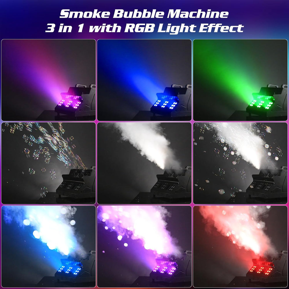 2000W Fog Machine, 3 in 1 Fog Bubble Machine with 2 Bubble Fans, 18 RGB LED L...