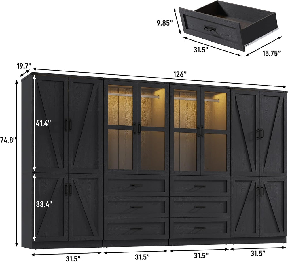 Hlivelood 75" Tall Farmhouse 8 Doors Armoire Wardrobe Closet with 6 Draw...