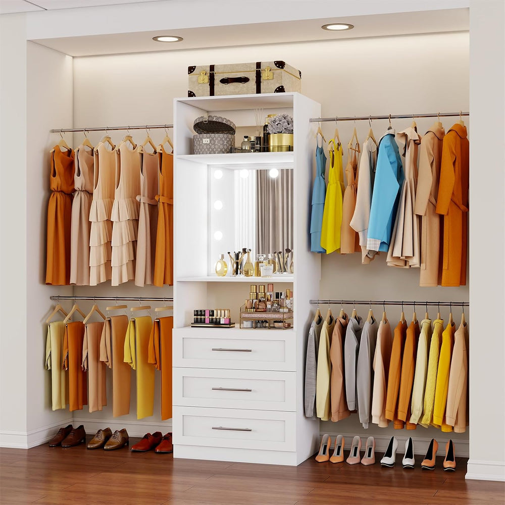 Fastgo Closet System with Drawers, Light & Mirror, 2FT-9.8FT Hanging Clos...