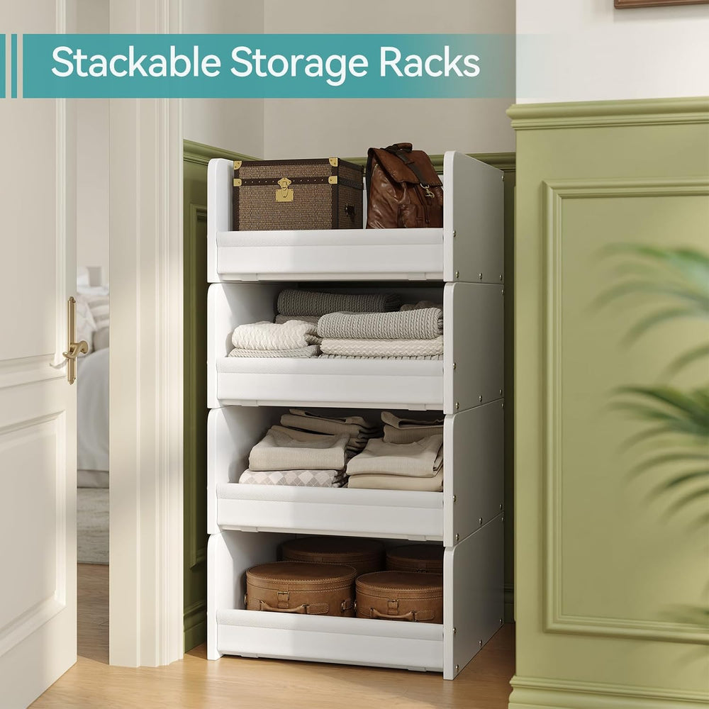 FOUCSSOMEI Closet Storage Organizer with Wood Frame & Fabric Shelves