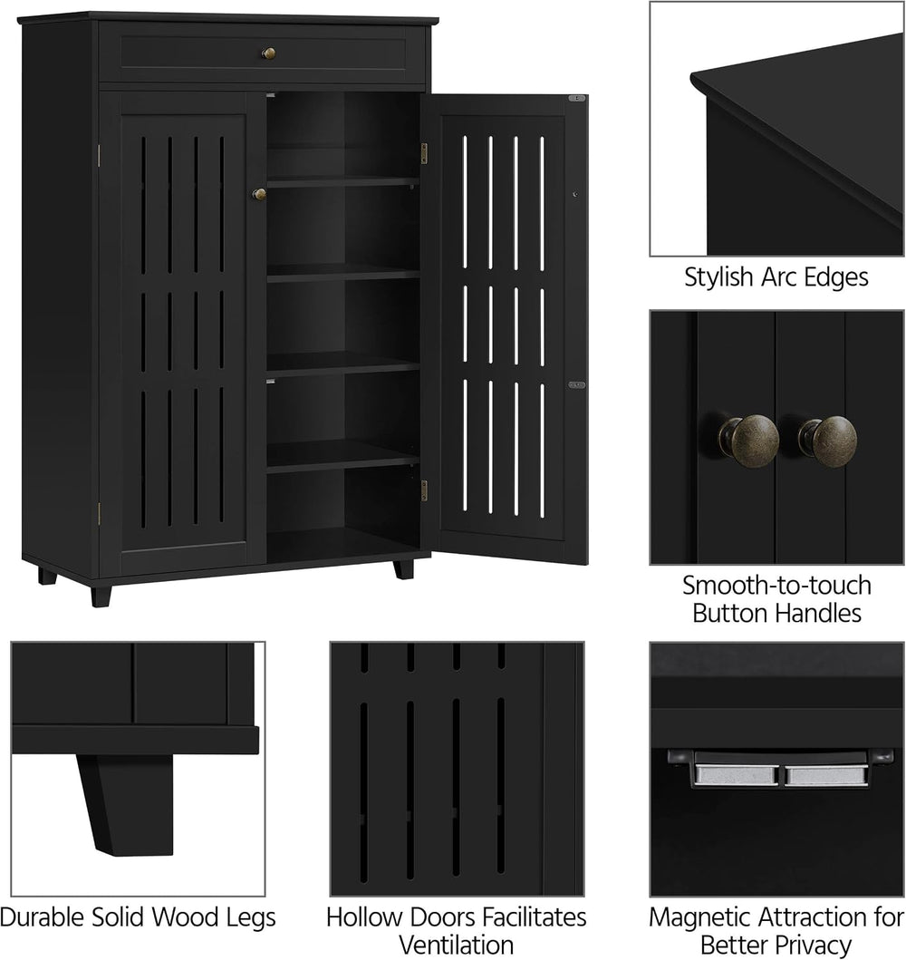 Topeakmart Shoe Rack Storage Cabinet with Louvered Door for Entryway Black