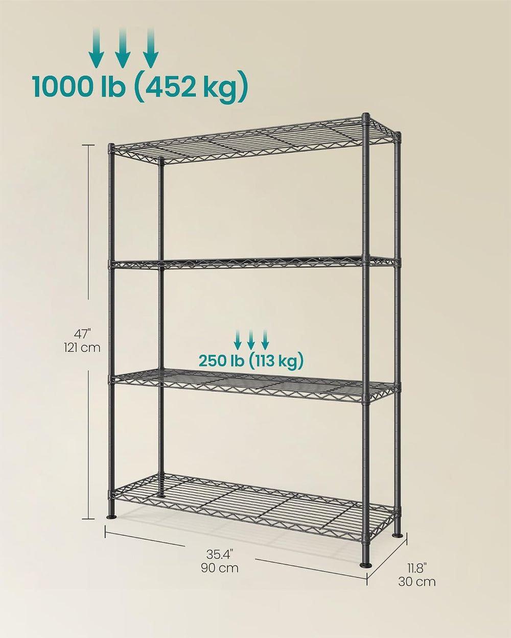 SONGMICS 4-Tier Bathroom Shelf, Storage Rack for Small Space