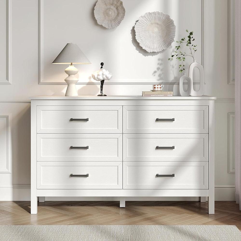 White Farmhouse 6 Drawers Dresser for Bedroom, 47 Inch