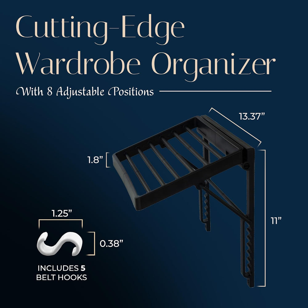TieMaster Wall Mounted Tie Rack and Scarf Organizer with 5 Belt Hooks