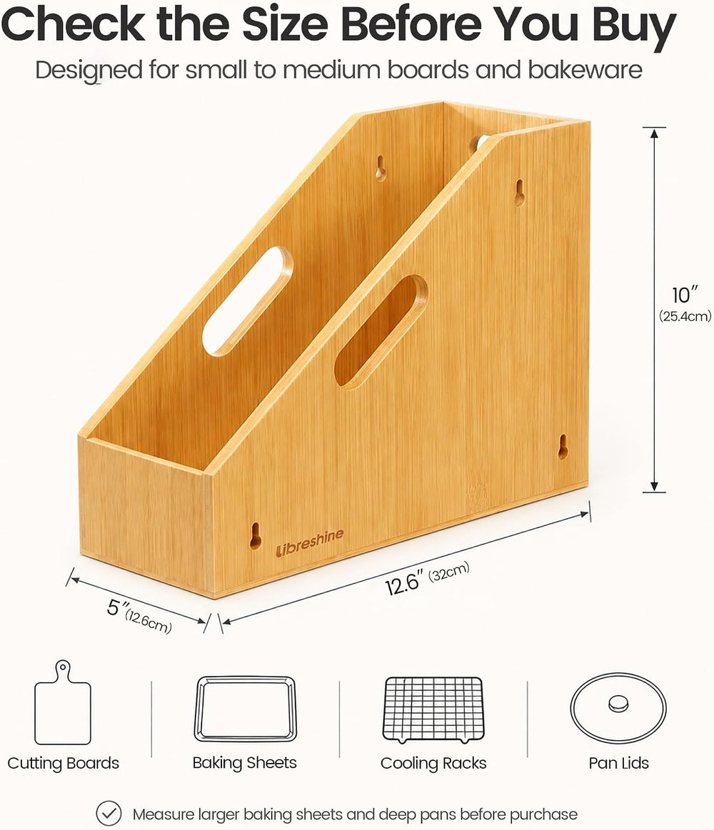 Slim Bamboo Cutting Board Holder & Baking Sheet Organizer