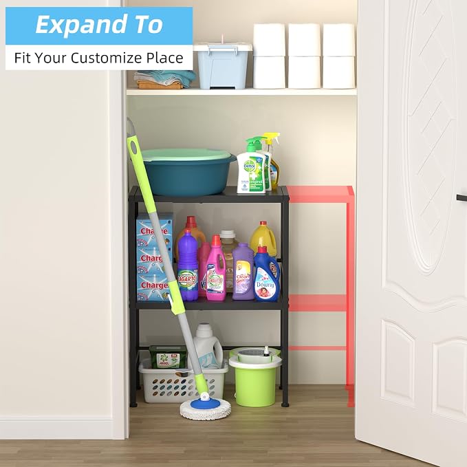 2-Tier Expandable Metal Storage Shelves, 150LBS Heavy Duty Shelving Units and
