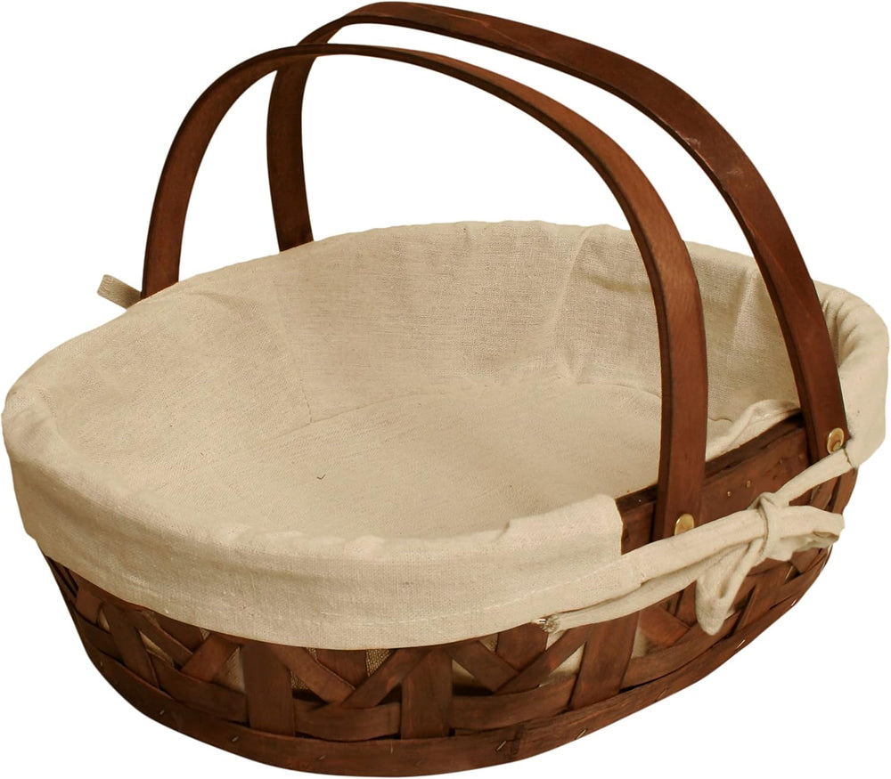 wald imports 12" Stained Woodchip w/Cloth Liner Basket, Brown