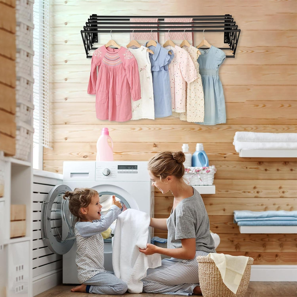 XL-31.5" Wall Clothes Drying Rack, Retractable Mounted Rack Black