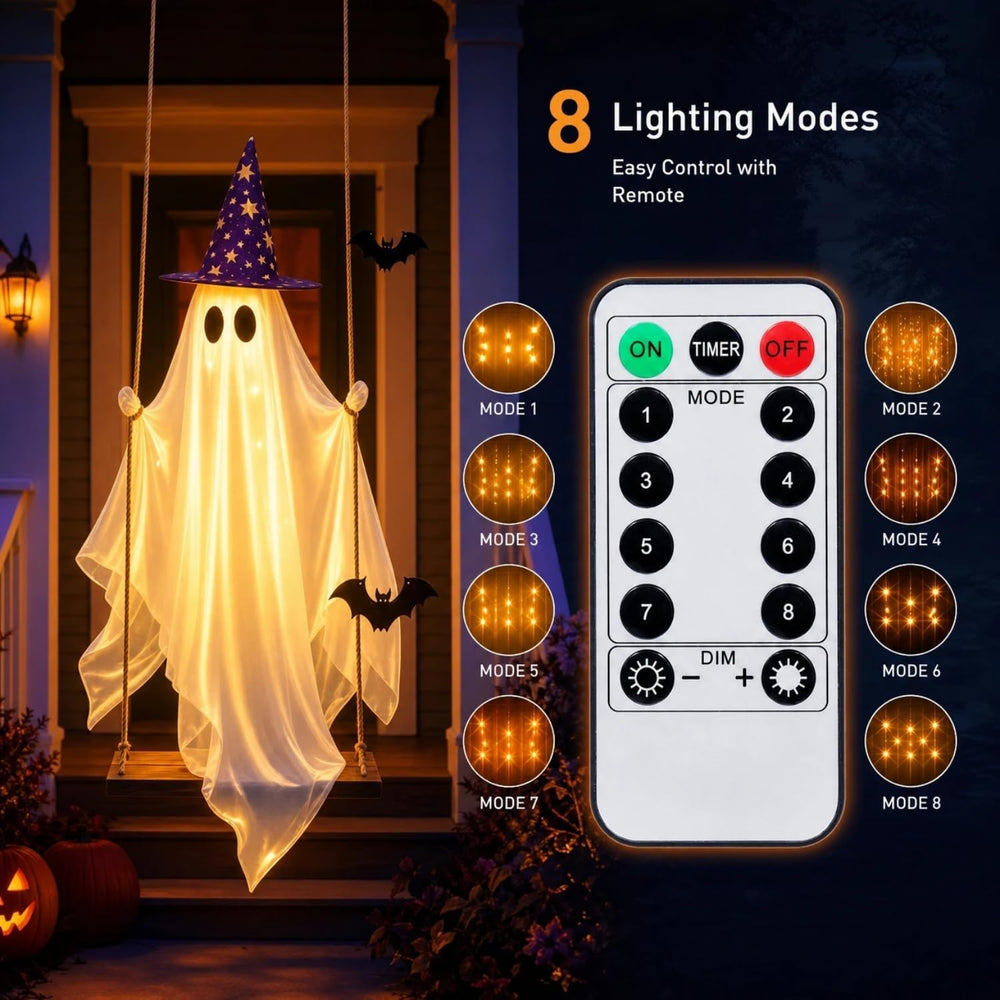 Halloween Swinging Ghost, Lighted Hanging Ghost Decor for Outdoor Porch