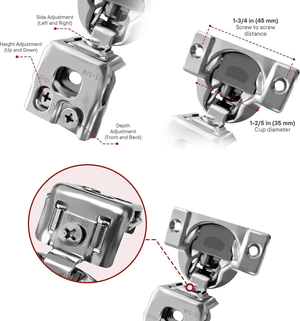 20-Pack 1-1/4" Overlay Soft Close Face Frame Kitchen Cabinet Hinges