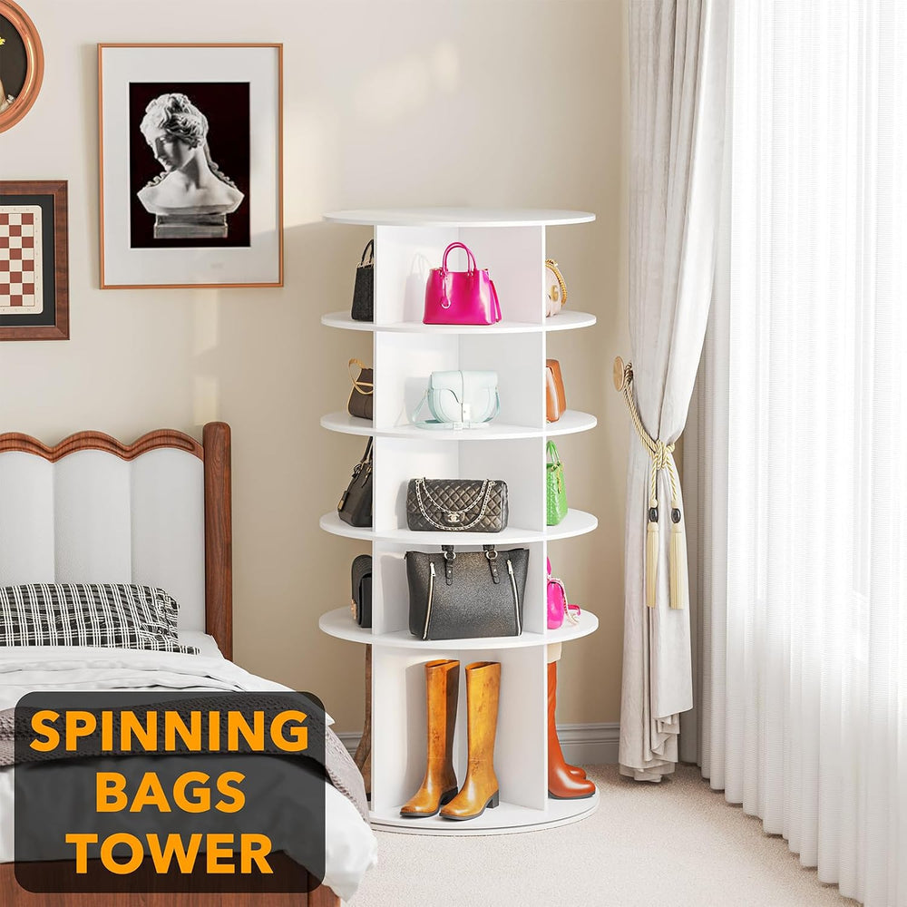 SpaceAid Rotating Shoe Rack 5 Tier Organizer, High Bottom Design Shoe Tower S...