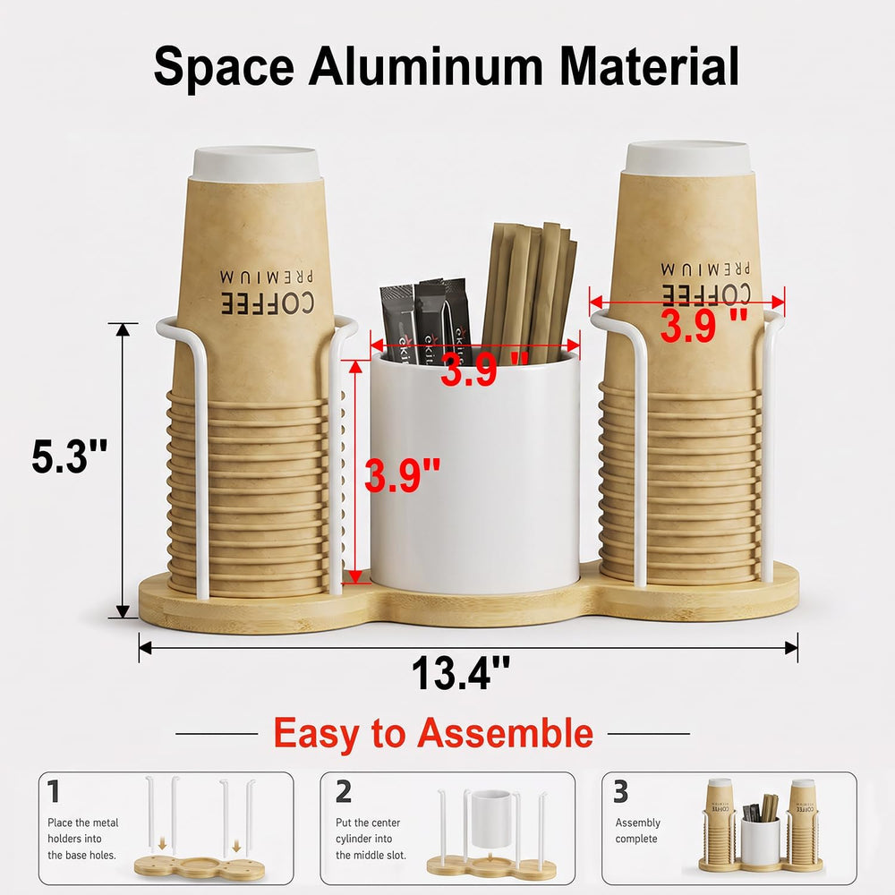 Coffee Station Organizer with Straw & Stirrer Storage Caddy for Cups Lids...