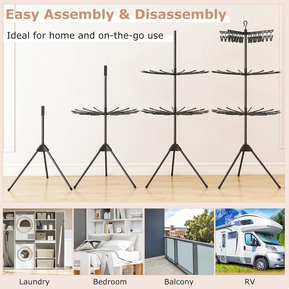 GIANTEX 70" Tripod Clothes Drying Rack w/24 Clips & 32 Rods, 360° Ro...