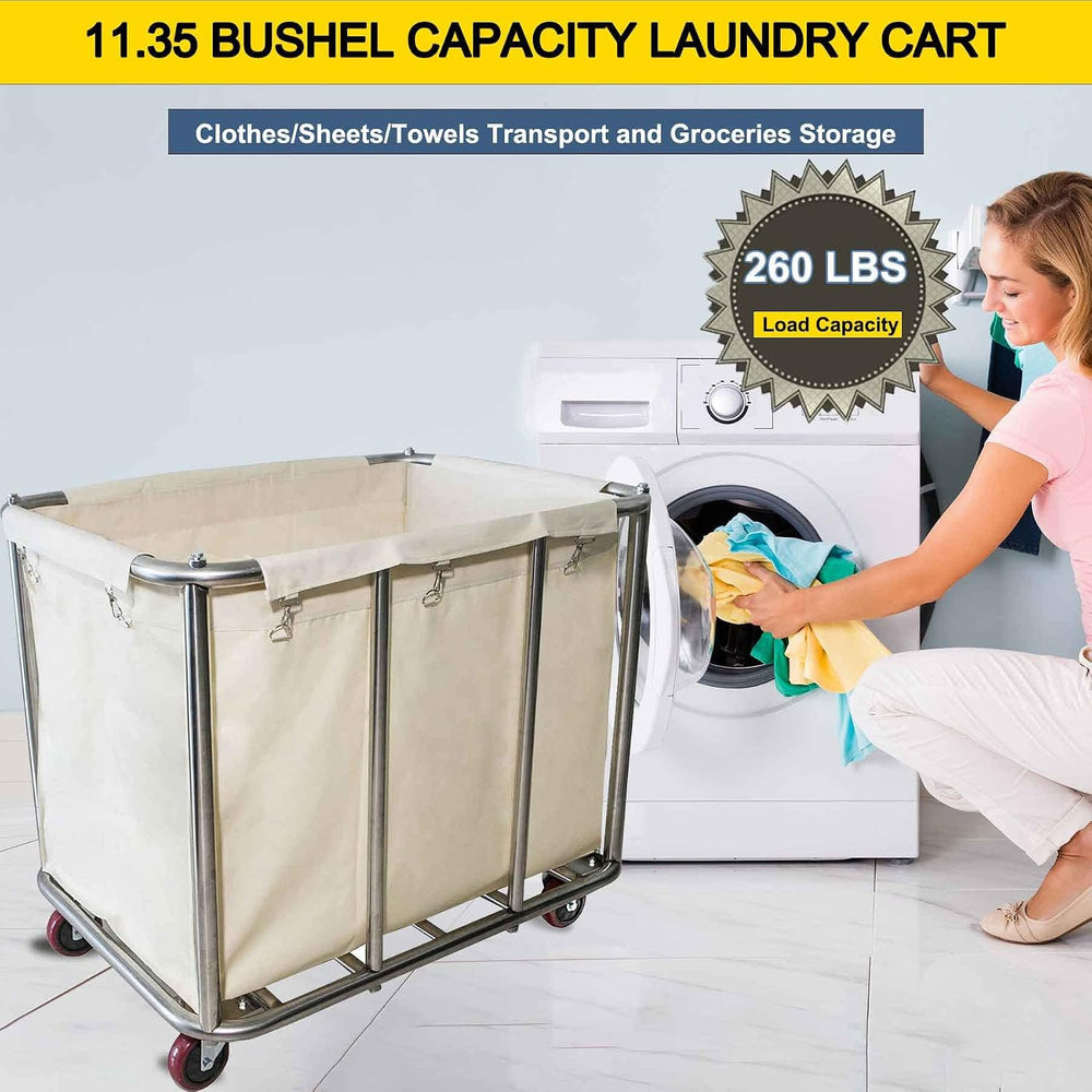 11.35 Bushel Large Commercial Rolling Laundry Cart with 4 Inch Wheels