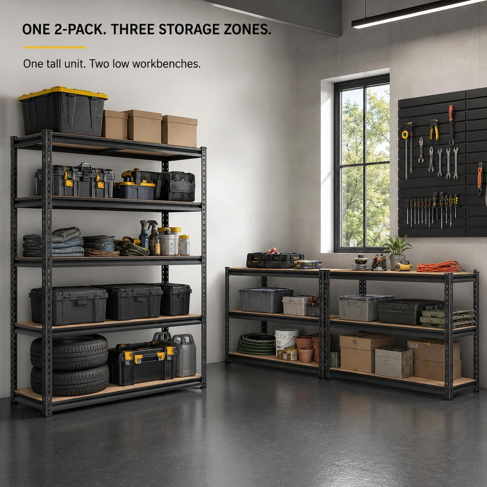 2 Pack Garage Shelving, 36"W x 16"D x 72"H, 5-Tier Storage Rack