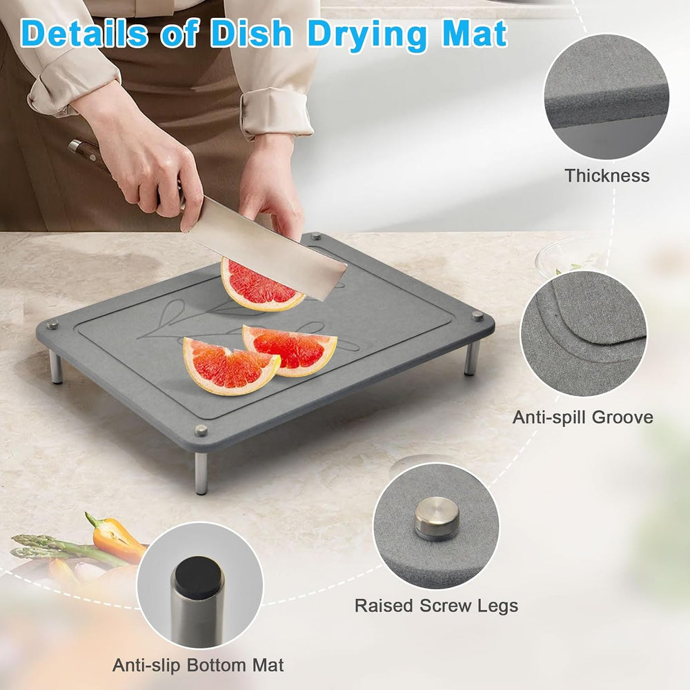 3Pcs Nesting Stone Drying Mat for Kitchen Counter, Quick Drying Dish Drying M...