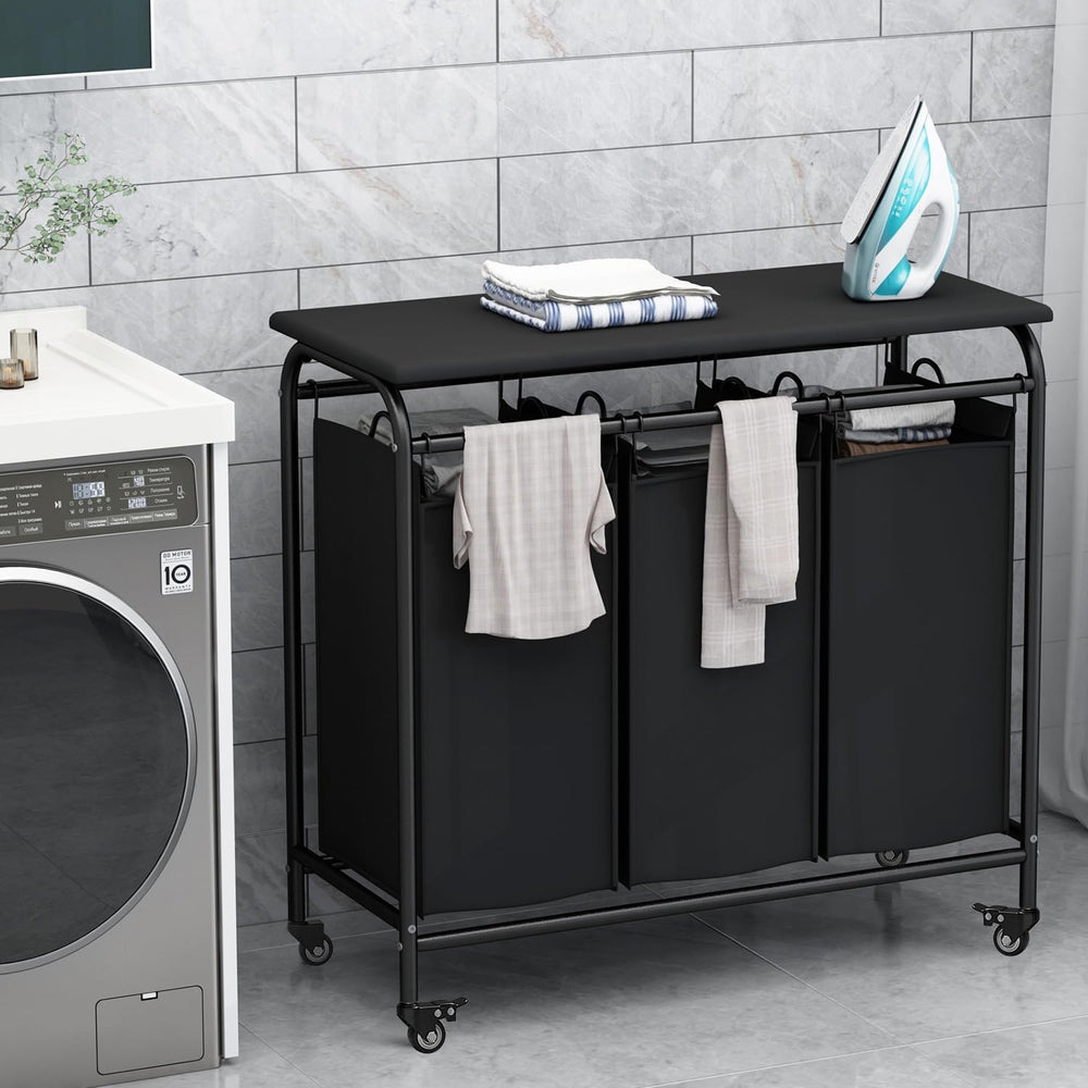 3 Bags Laundry Basket Sorter, Black 135L Laundry Hamper, Ironing Board