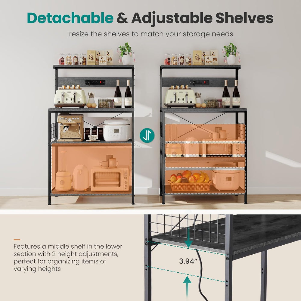 OLIXIS Standing Bakers Rack with Power Outlet, 23.6 Inch Microwave Stand