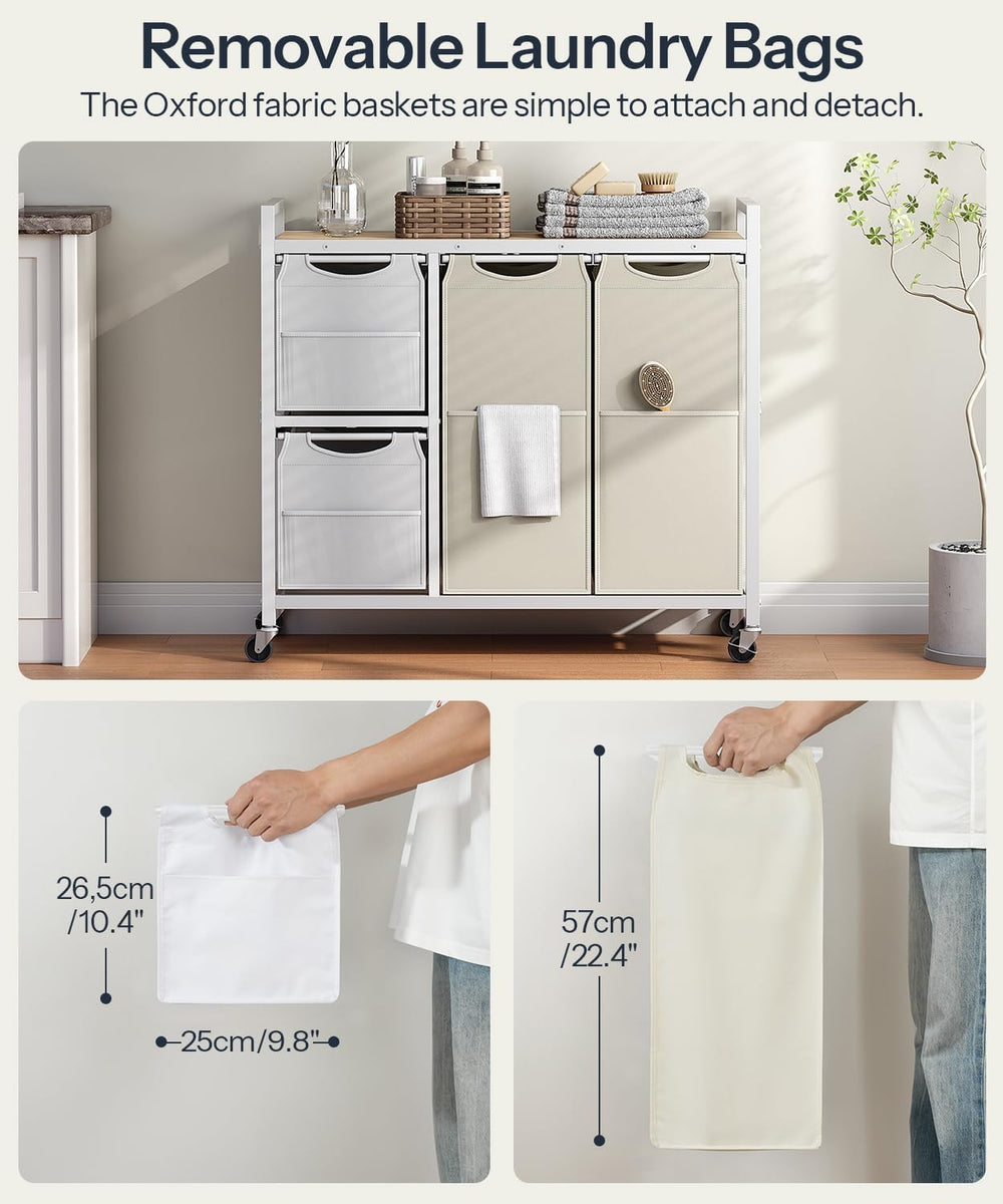 HOOBRO Laundry Sorter with 4 Section, 34 Gal. (127 L) Laundry Hamper with Whe...