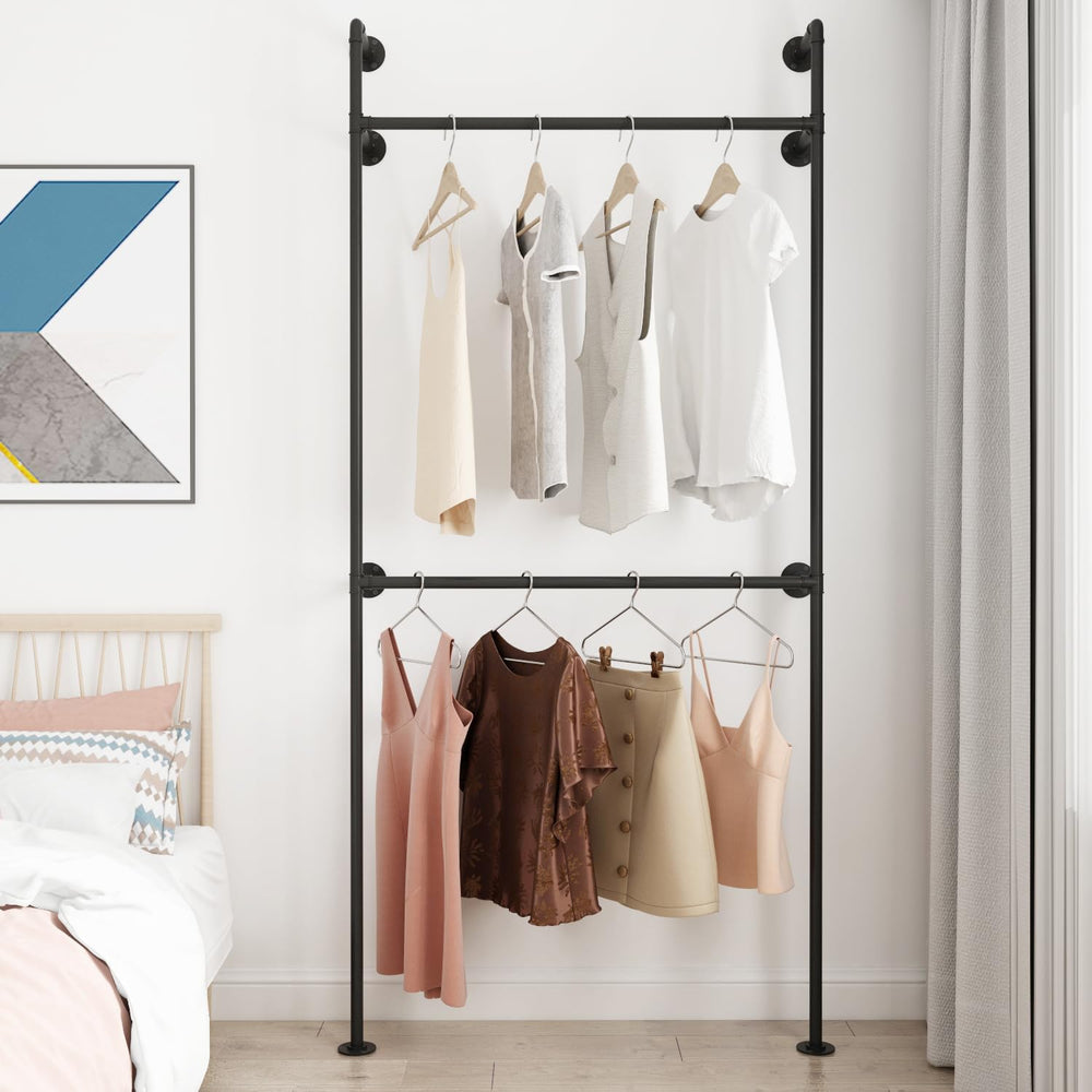 ORSENIGO Industrial Pipe Clothing Rack, Heavy Duty Metal Clothes Rack with Do...