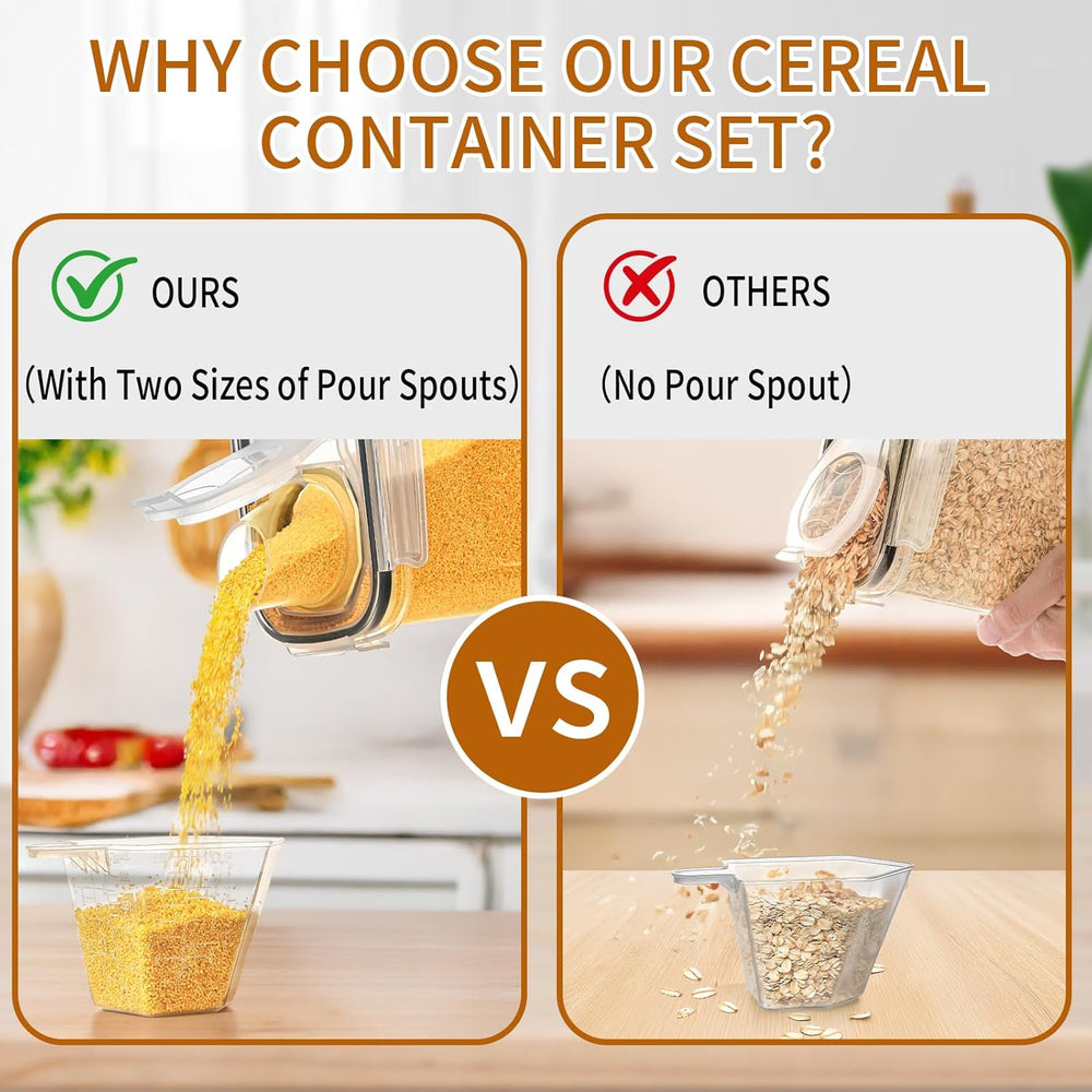 HKJ Chef Cereal Containers Storage Set (4L / 135.2oz), 6PCS Airtight Food Sto...