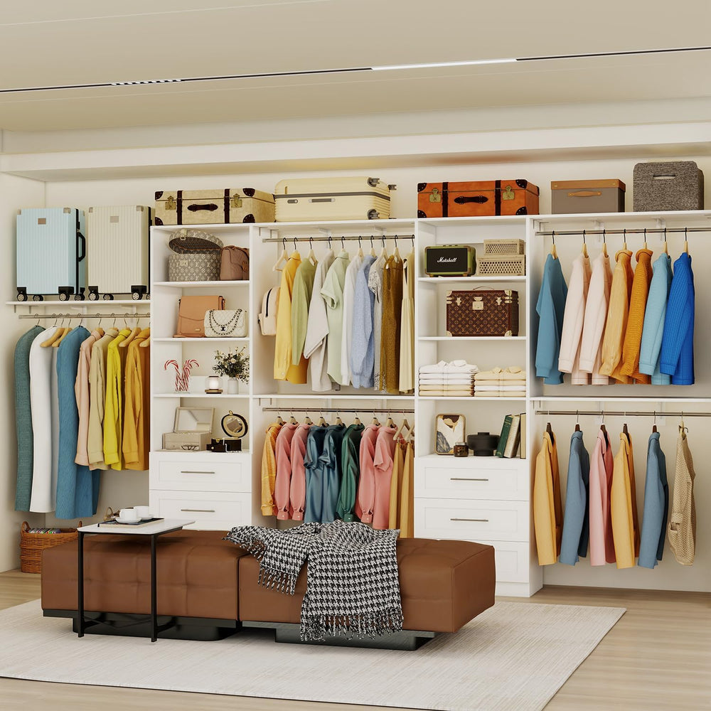 Closet System with Drawers, 5FT-8FT Closet Organizer System with 3 Cuttable S...