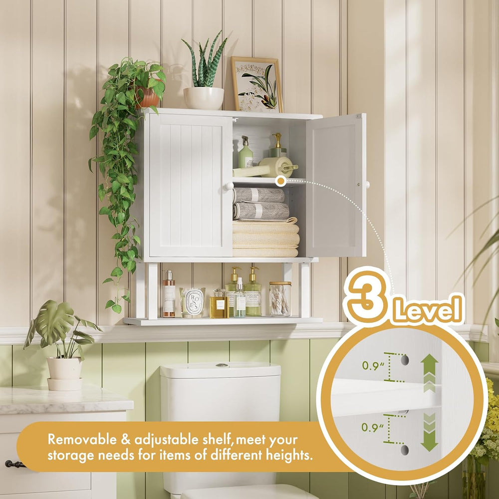 AmazerBath Bathroom Wall Cabinets, Bamboo Over The Toilet Storage Cabinet wit...