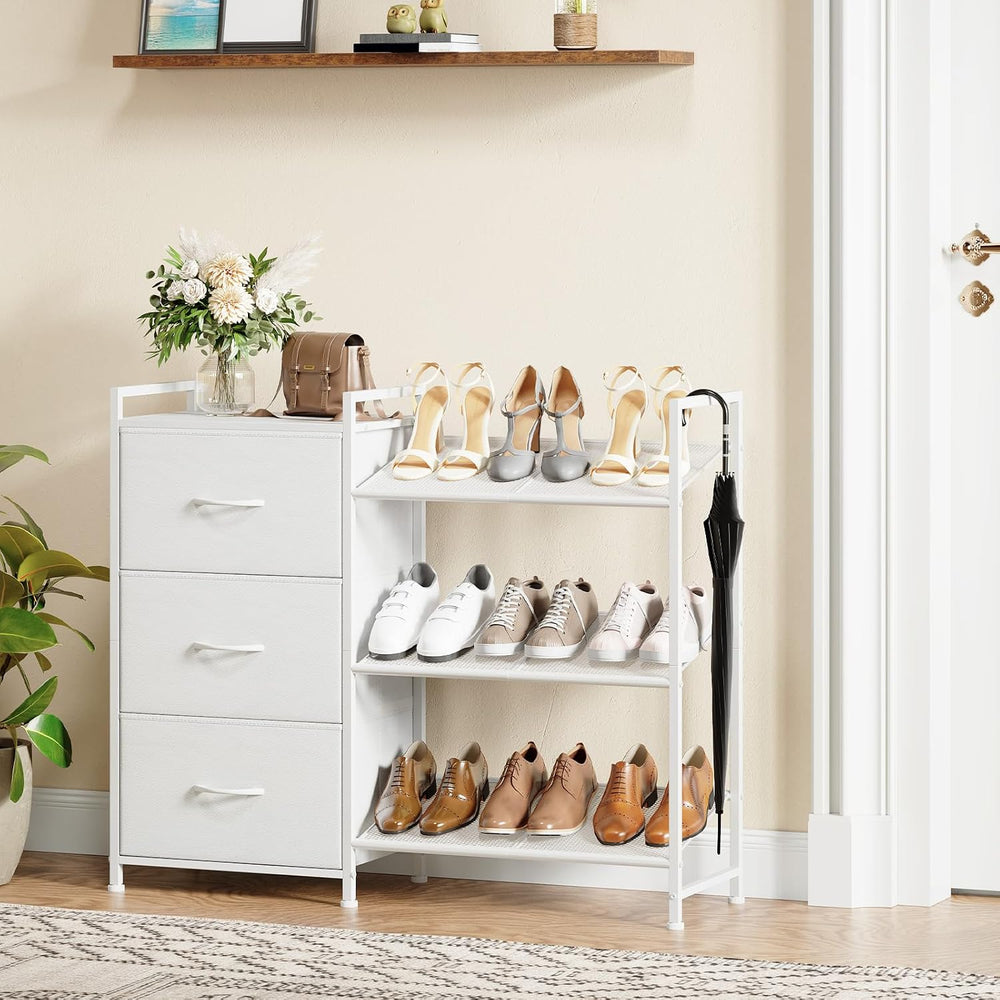 Somdot Shoe Rack, 3 Tier Shoe Organizer with 3 Drawers, Shoe Storage Shelf