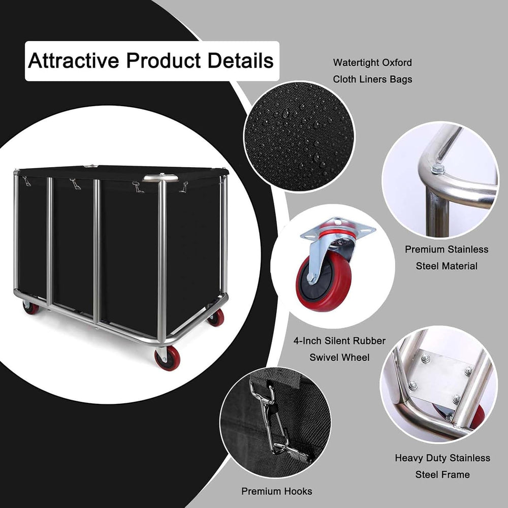 Commercial Laundry Cart with Wheels, 470L Industrial Rolling Laundry Basket, ...