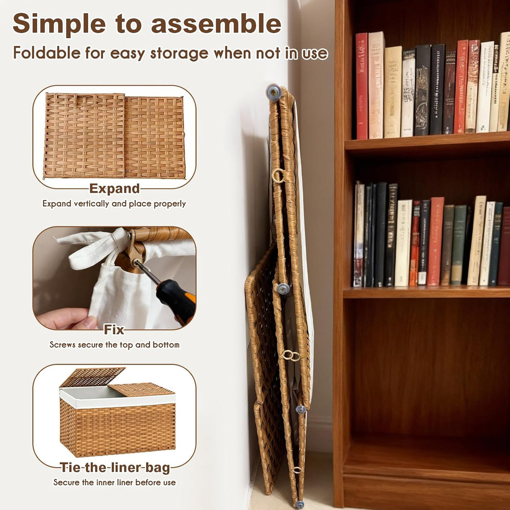 Storage Basket with Lid: Rattan Woven Storage Basket with 2 Separate Lids, 17...