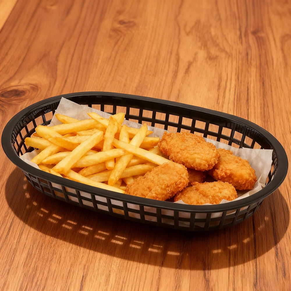 MANCHAP 50 Pack 10.6 x 7 Inches Plastic Fast Food Serving Baskets, Oval Plast...