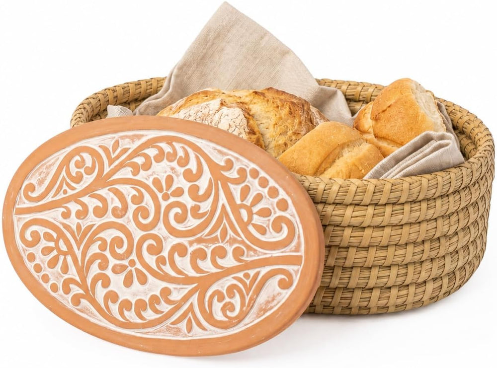 Bread Warmer Basket with Stone, Bread Basket for Serving Rolls & Sourdoug...