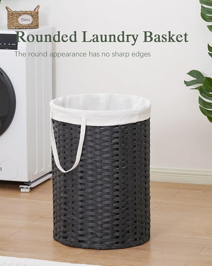 Laundry Basket Round Rattan Laundry Hamper 29.1 Gal Handwoven Large Wicker