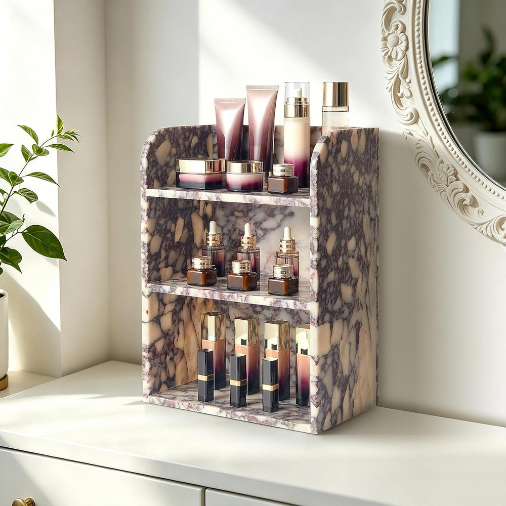 Luxury Natural Marble Shelf, Tall 3-Tier Bathroom Counter Organizer Display