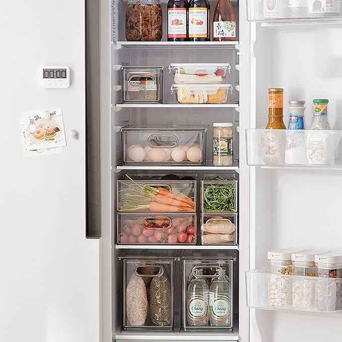 MineSign 7 pack Stackable Refrigerator Organizer Bins Pull-Out Drawers